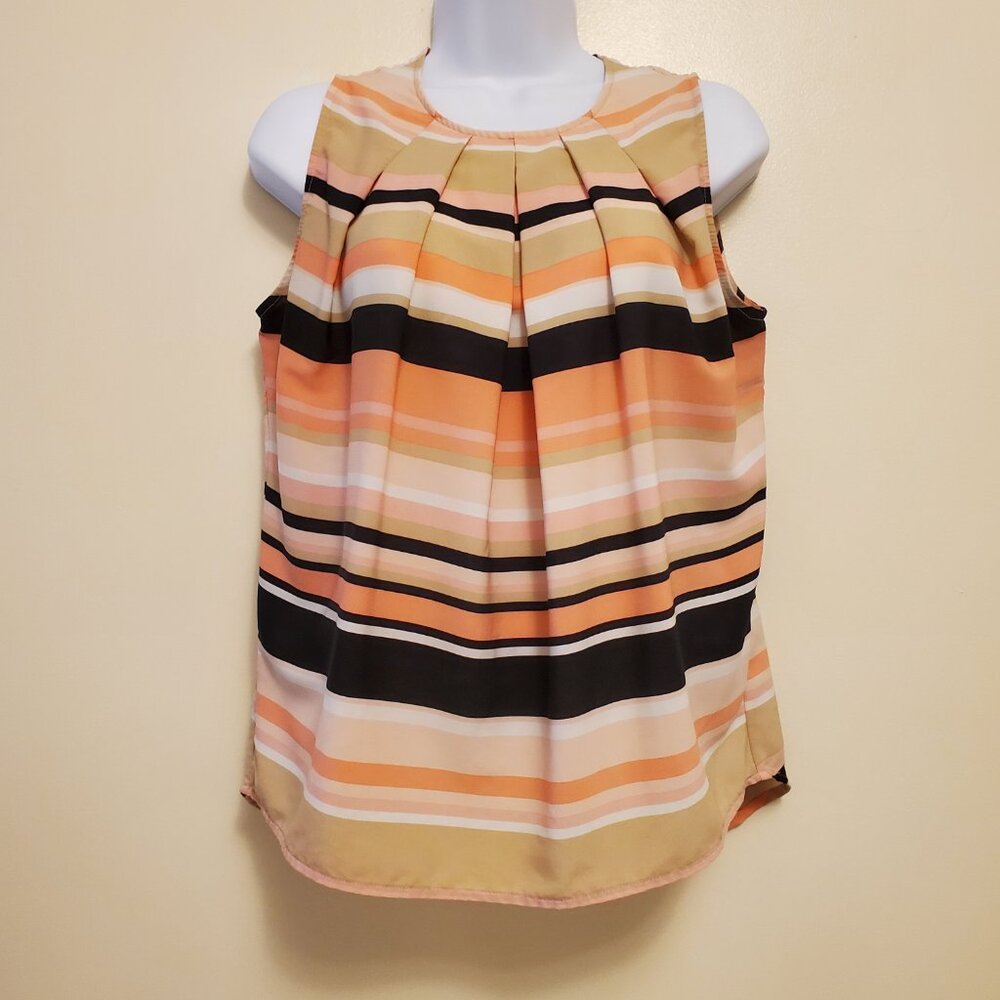 Tommy Hilfiger Melon Multi-Color Striped Pleated Sleeveless Cami Blouse Top - S